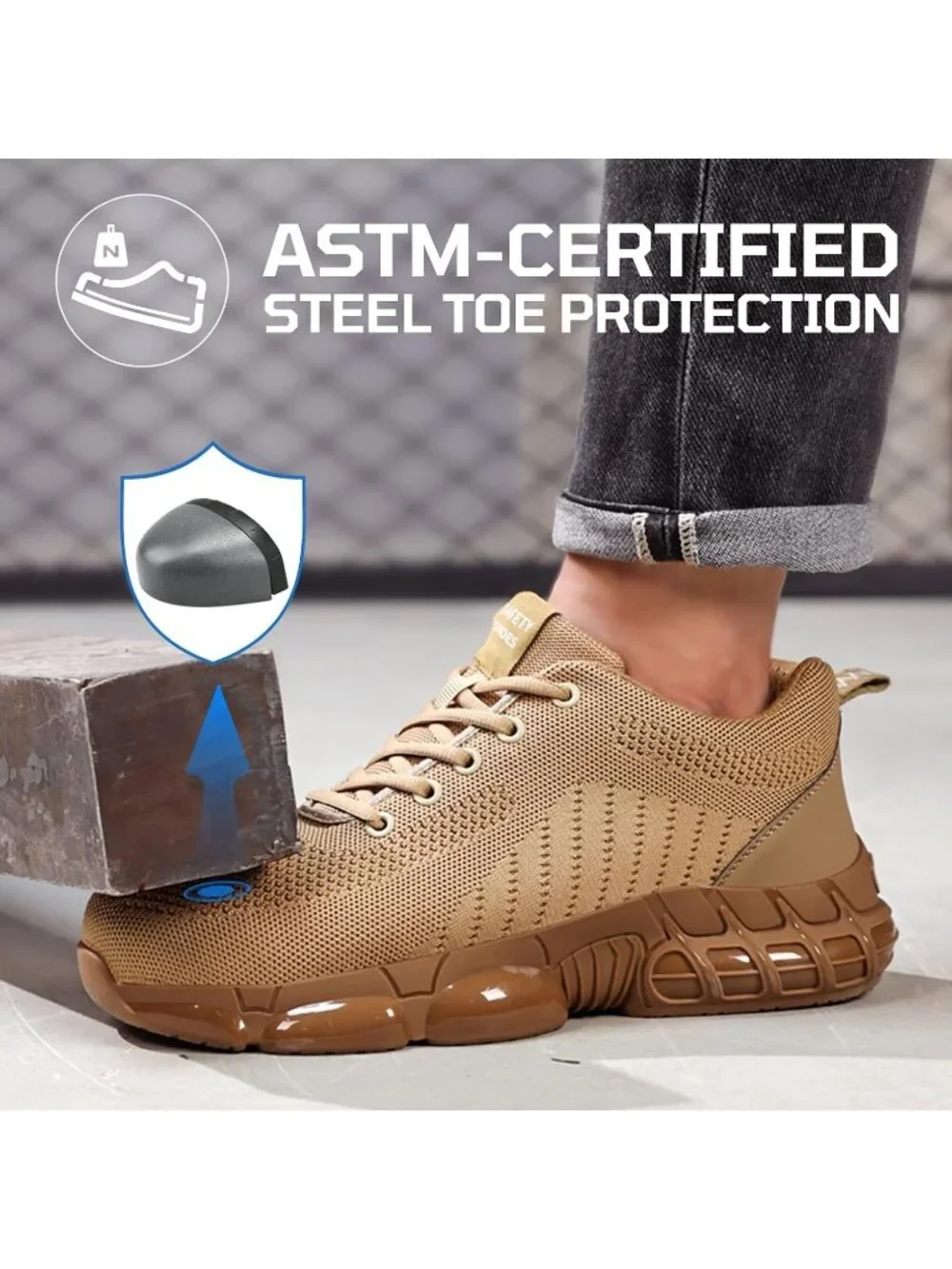Men's Brown Resistant Midsole Shoes Low Top Steel Toe Non Slip Hiking Boots